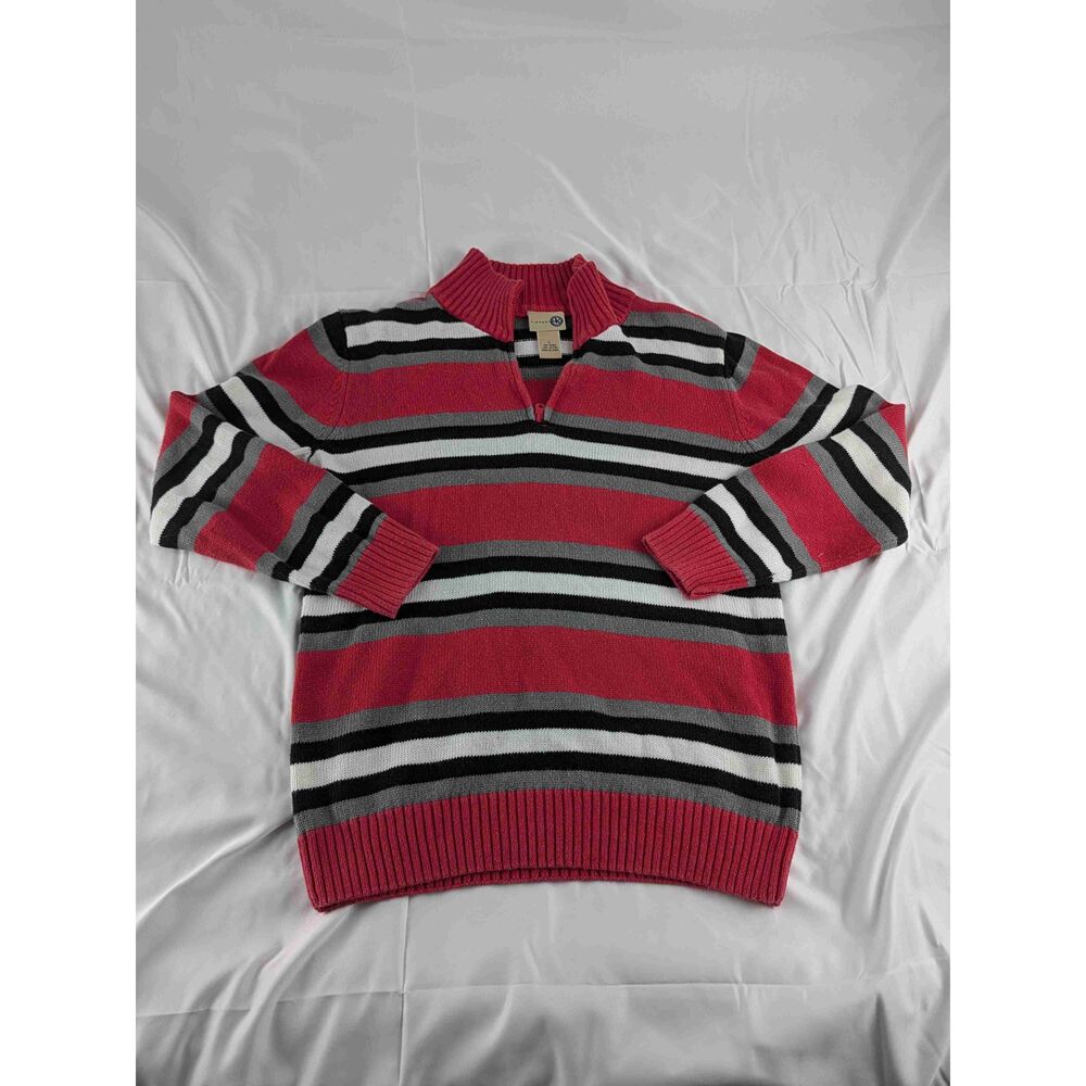 J KHAKI STRIPED 1/4 ZIP PULLOVER SWEATER LONG SLEEVE SIZE LARGE